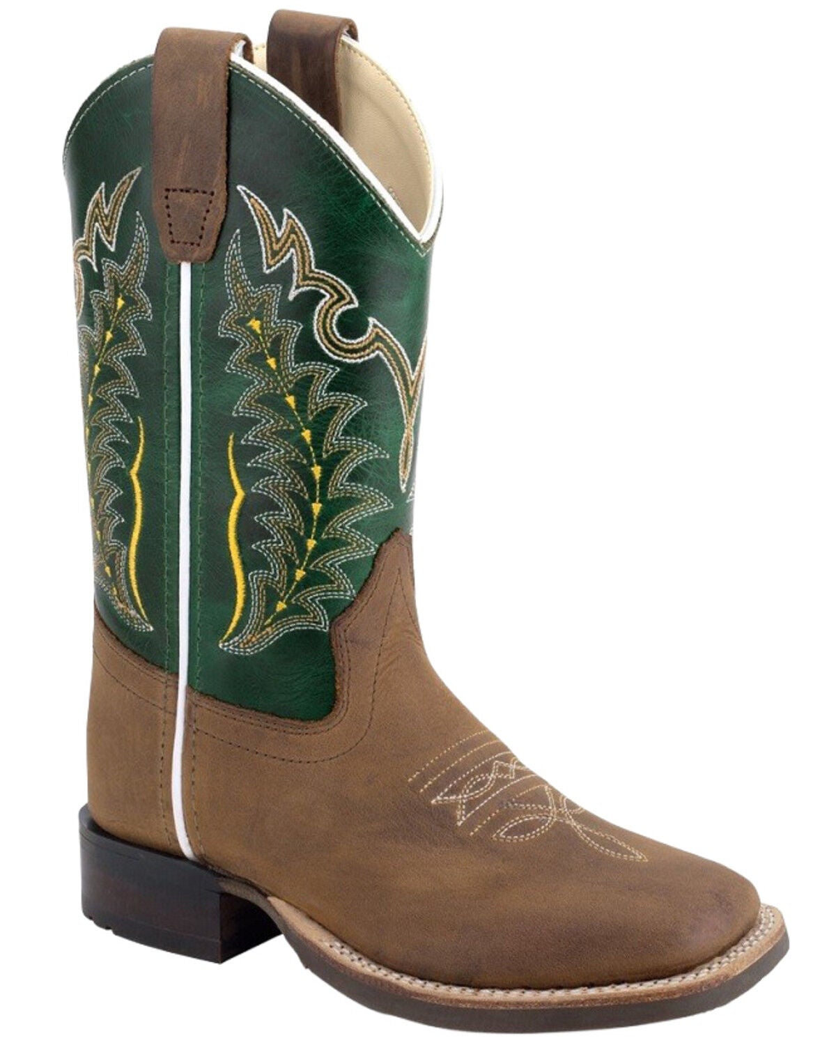 Old West Boys' Western Boots - Broad Square Toe, Green, hi-res