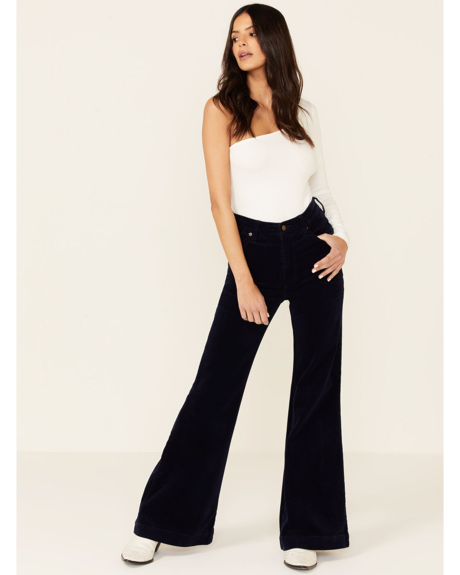 Image #1 - Rolla's Women's Eastcoast Corduroy Flare Leg Jeans, Navy, hi-res