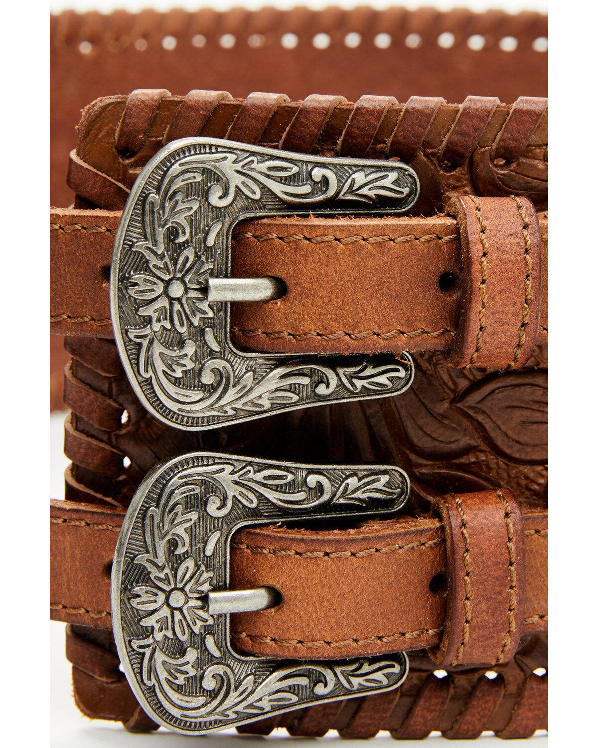 Image #4 - Shyanne Women's Tooled Floral Double Buckle Wide Waist Belt, , hi-res