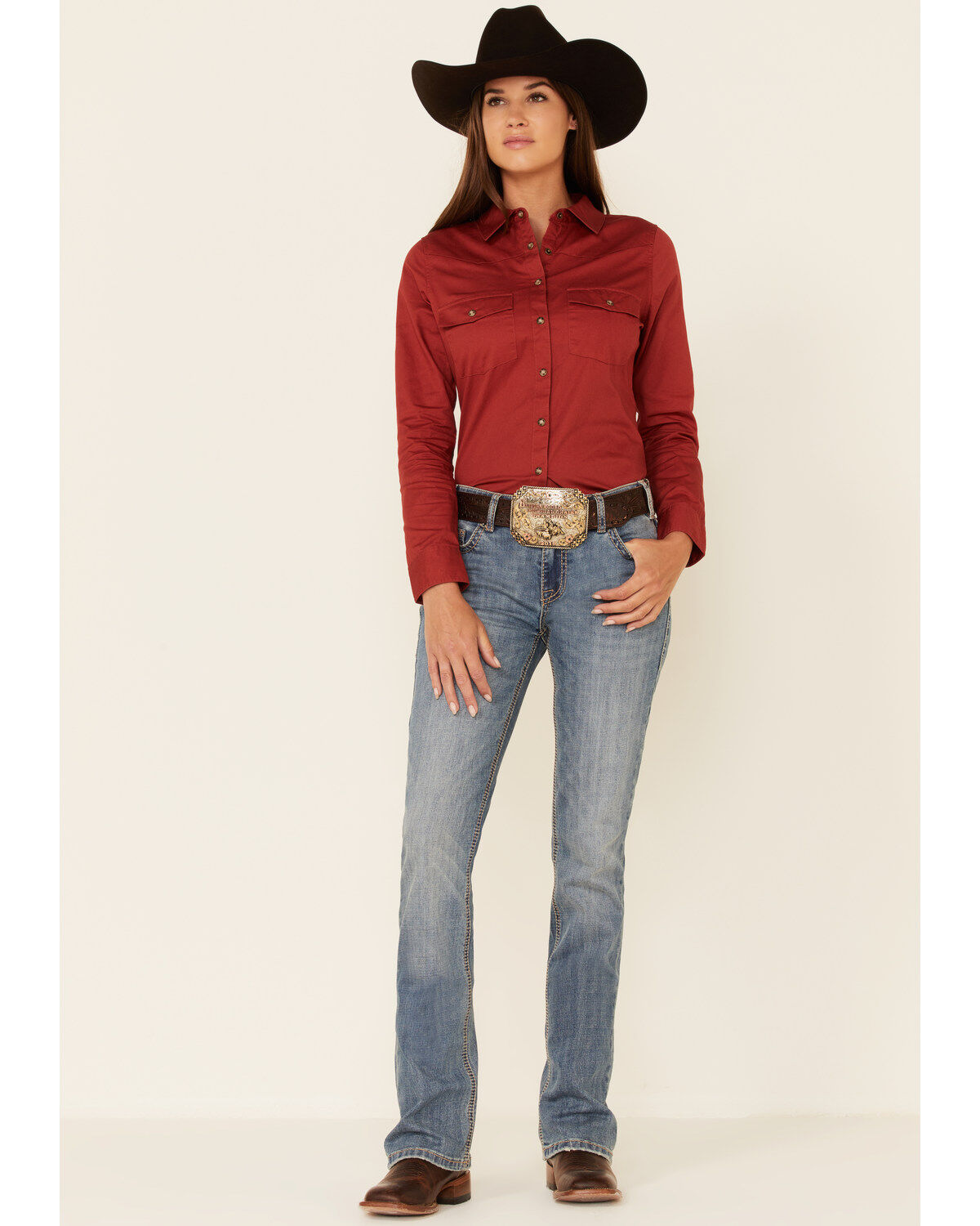 Image #2 - Shyanne Women's Solid Bossa Nova Red Long Sleeve Snap Western Core Riding Shirt , , hi-res
