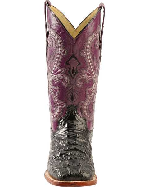 Image #4 - Ferrini Women's Hornback Caiman Print Western Boots - Broad Square Toe, Black, hi-res