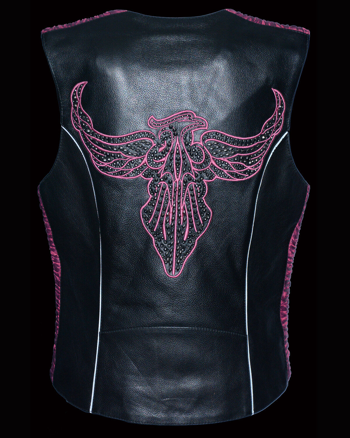 Image #2 - Milwaukee Leather Women's Phoenix Stud Embroidered Snap Front Vest - 4X, Pink/black, hi-res