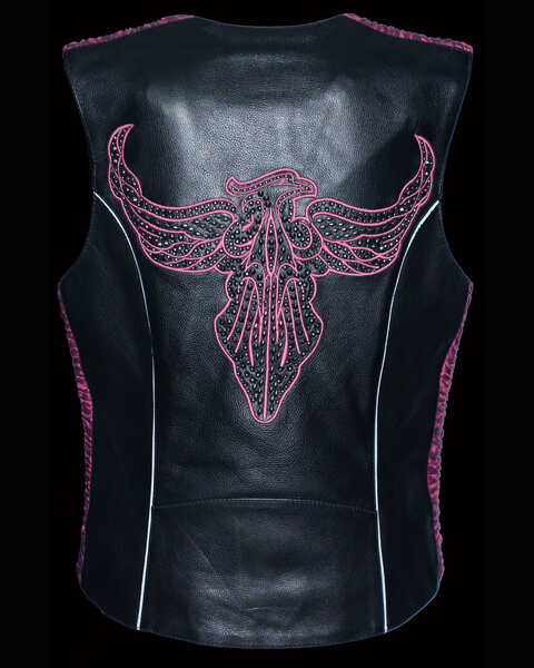 Milwaukee Leather Women's Phoenix Stud Embroidered Snap Front Vest - 4X, Pink/black, hi-res