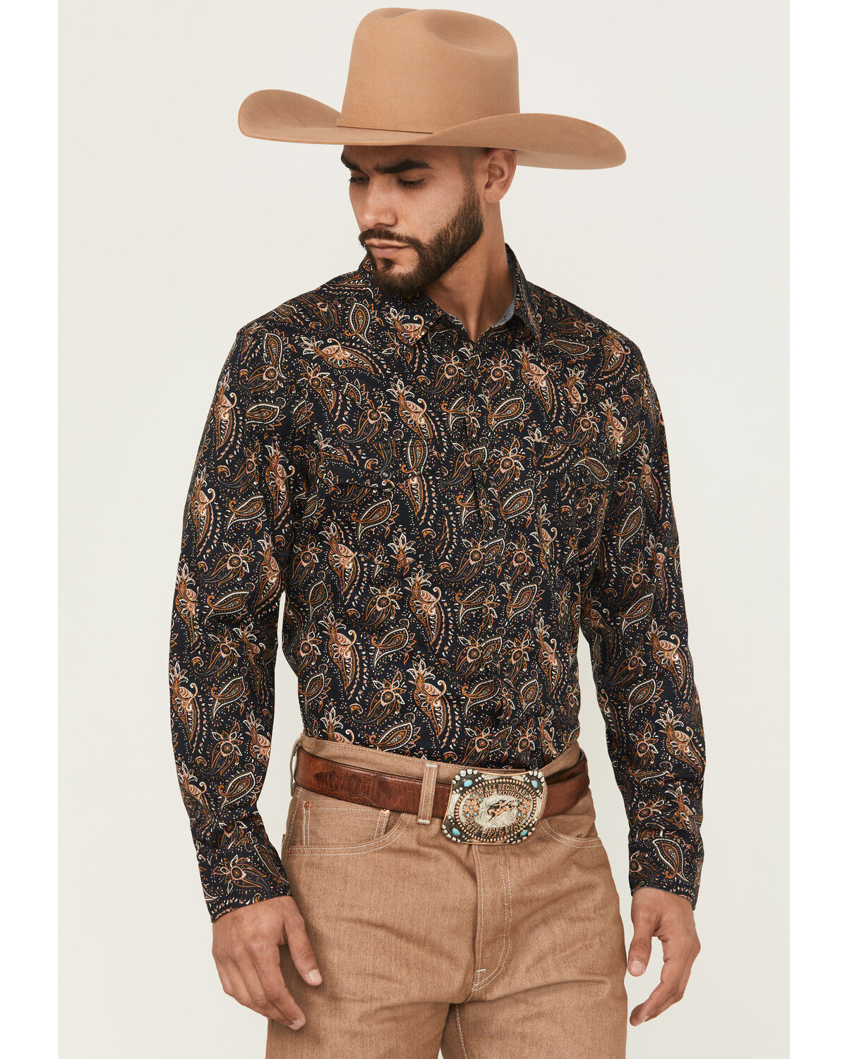 Image #1 - Cody James Men's Desert Dapper Paisley Print Long Sleeve Snap Western Shirt, Navy, hi-res