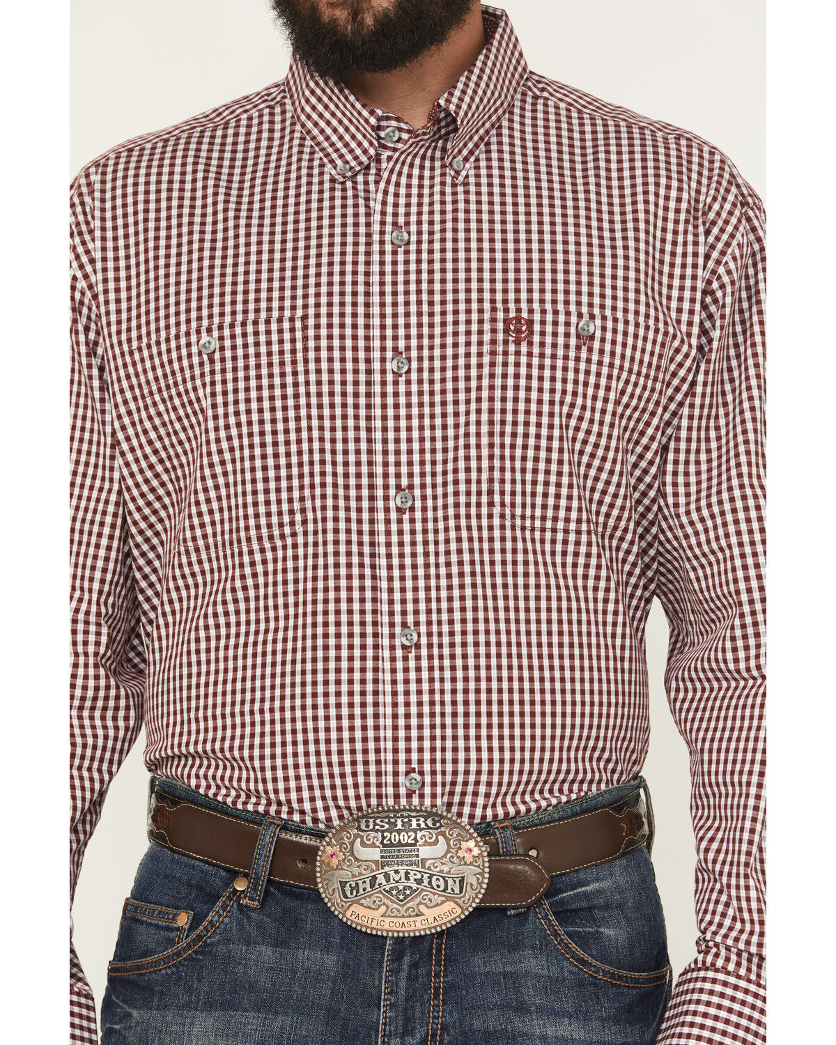 Image #3 - George Strait Wrangler Men's Checkered Long Sleeve Button-Down Stretch Western Shirt - Tall, Wine, hi-res