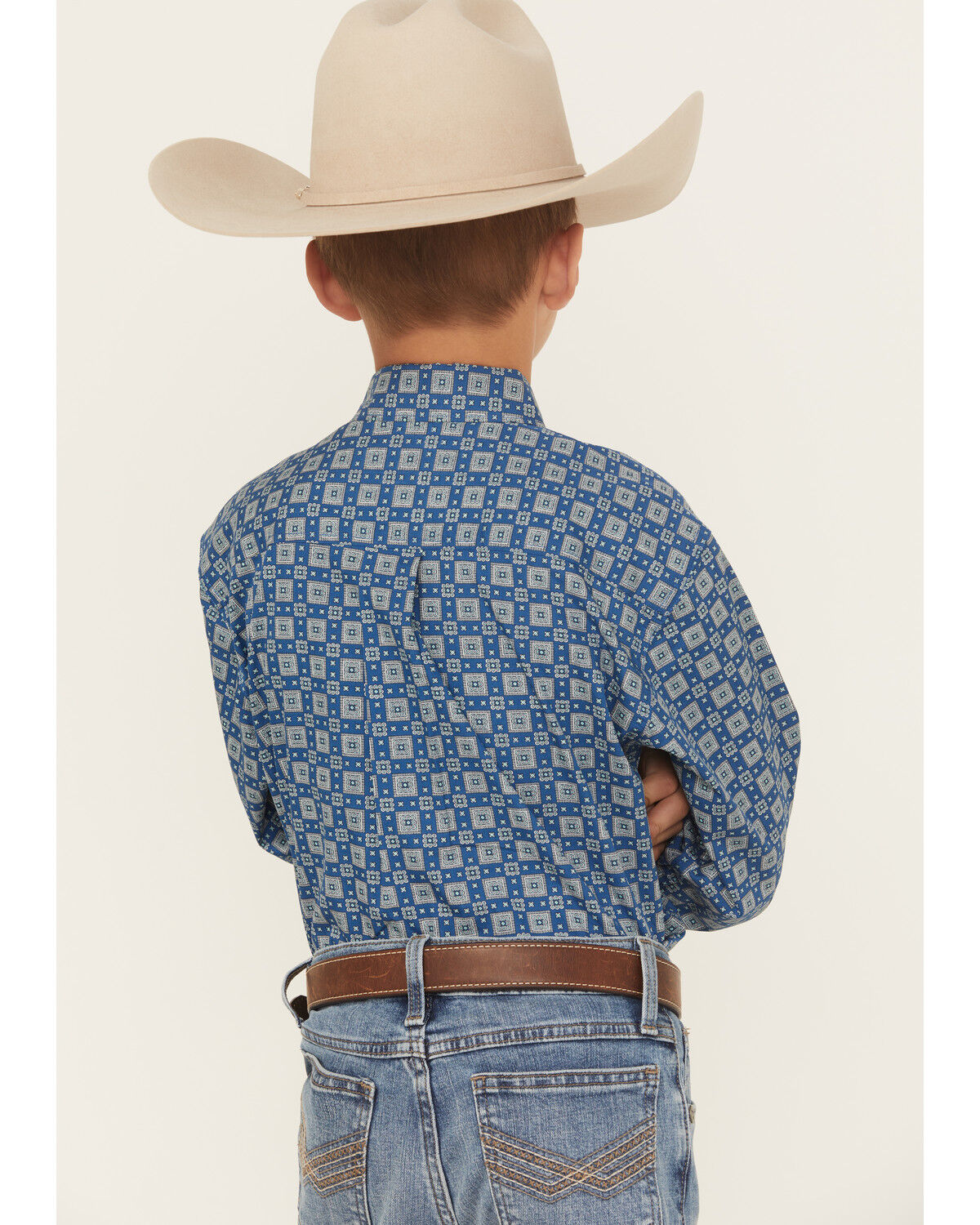 Image #4 - Cinch Boys' Geo Print Long Sleeve Button-Down Western Shirt, Royal Blue, hi-res