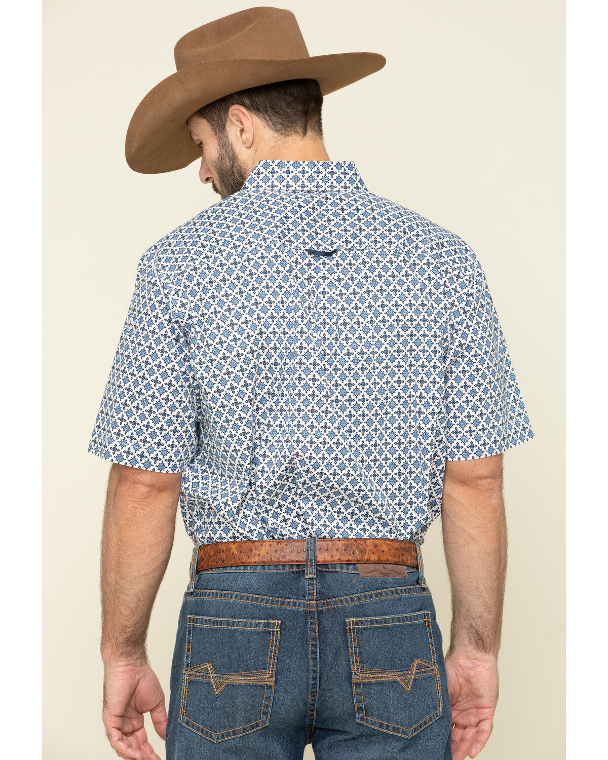 Image #2 - Tuf Cooper Men's Competition White Stretch Geo Print Short Sleeve Western Shirt, , hi-res