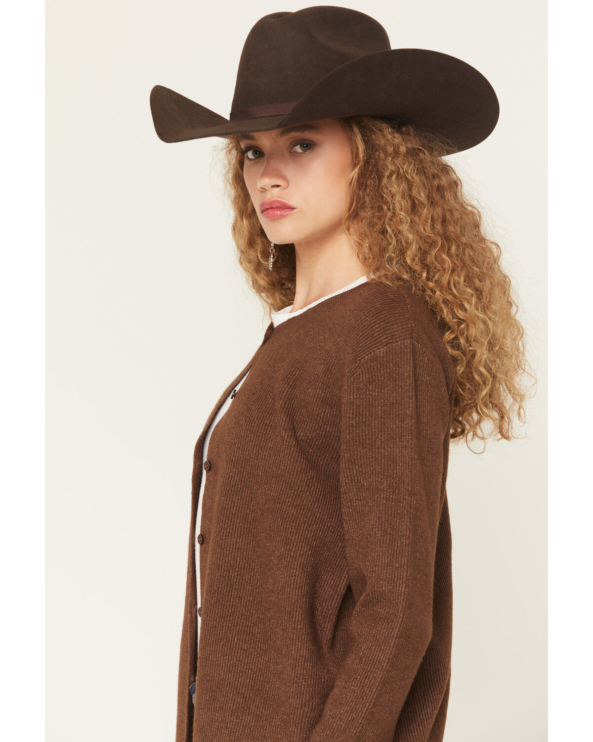 Image #2 - Originality Women's Long Sleeve Button-Down Cardigan, Brown, hi-res
