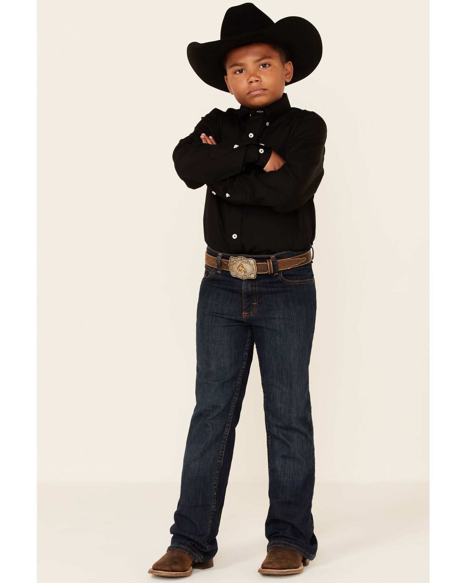 Image #2 - Cinch Boys' Long Sleeve Shirt, Black, hi-res
