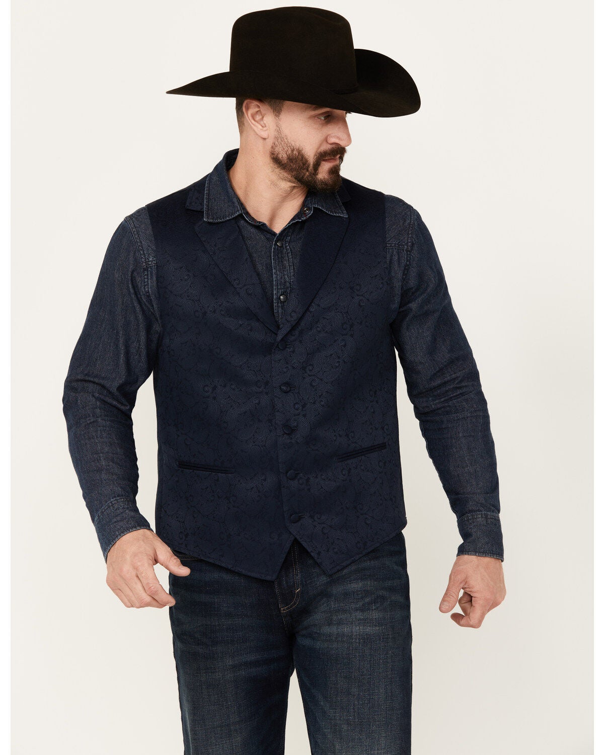 Cody James Men's Nashville Paisley Print Vest, Navy, hi-res