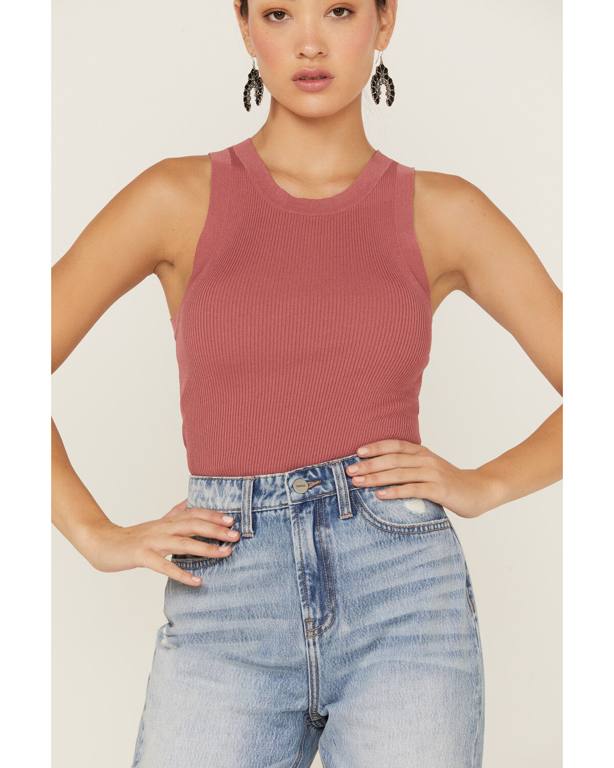 Image #2 - Panhandle Women's Ribbed Bodycon Tank, Rose, hi-res
