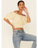Image #1 - Beyond The Radar Women's Gingham Off-Shoulder Peasant Crop Top, Mustard, hi-res