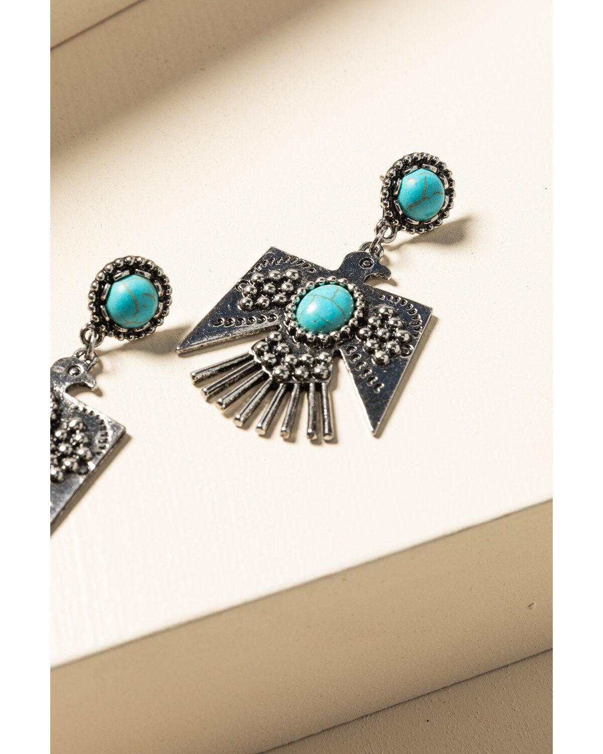 Image #2 - Idyllwind Women's Turquoise Beaded Thunderbird Earrings, Silver, hi-res