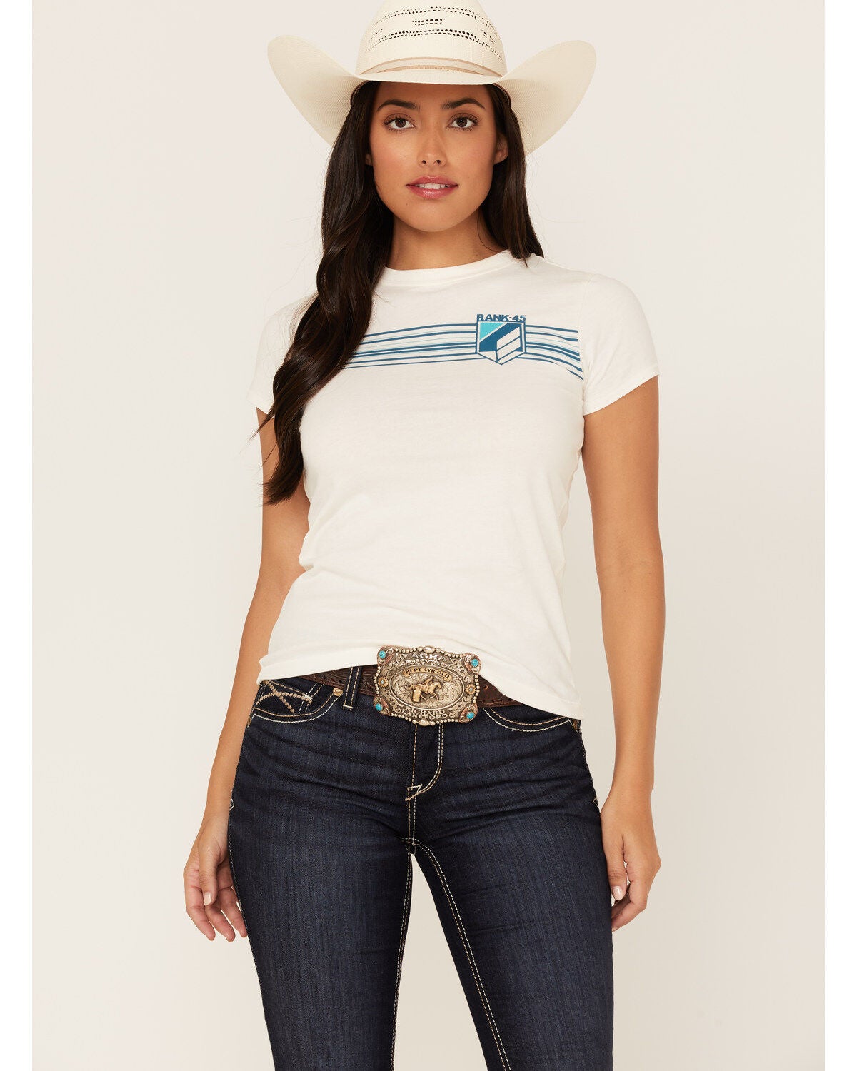RANK 45&reg; Women's Stripe Logo Graphic Tee, Ivory, hi-res