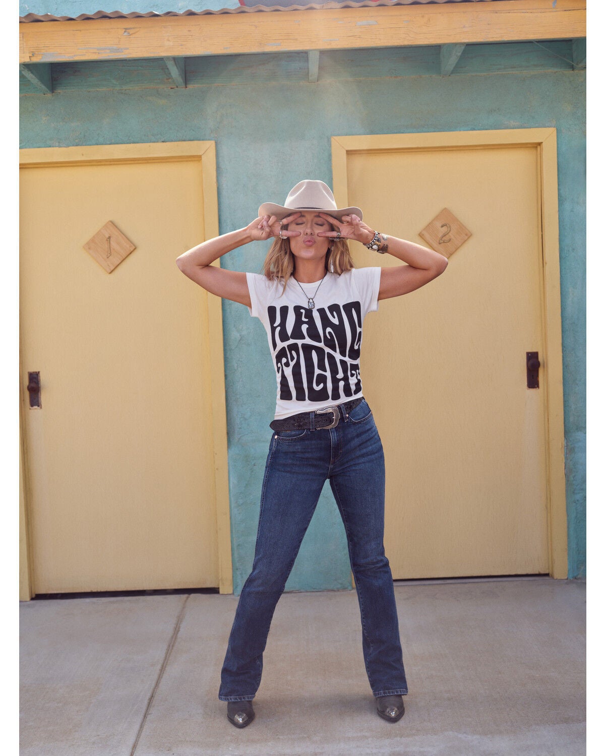 Wrangler x Lainey Wilson Women's Hang Tight Short Sleeve Graphic Tee, White, hi-res