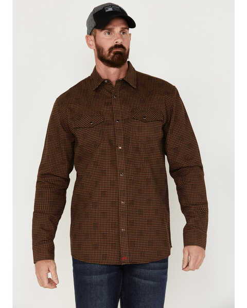 Cody James Men's FR Long Sleeve Snap Western Work Shirt, Brown, hi-res