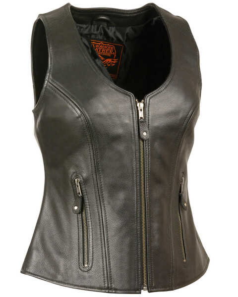 Milwaukee Leather Women's Open Neck Zipper Front Leather Vest, Black