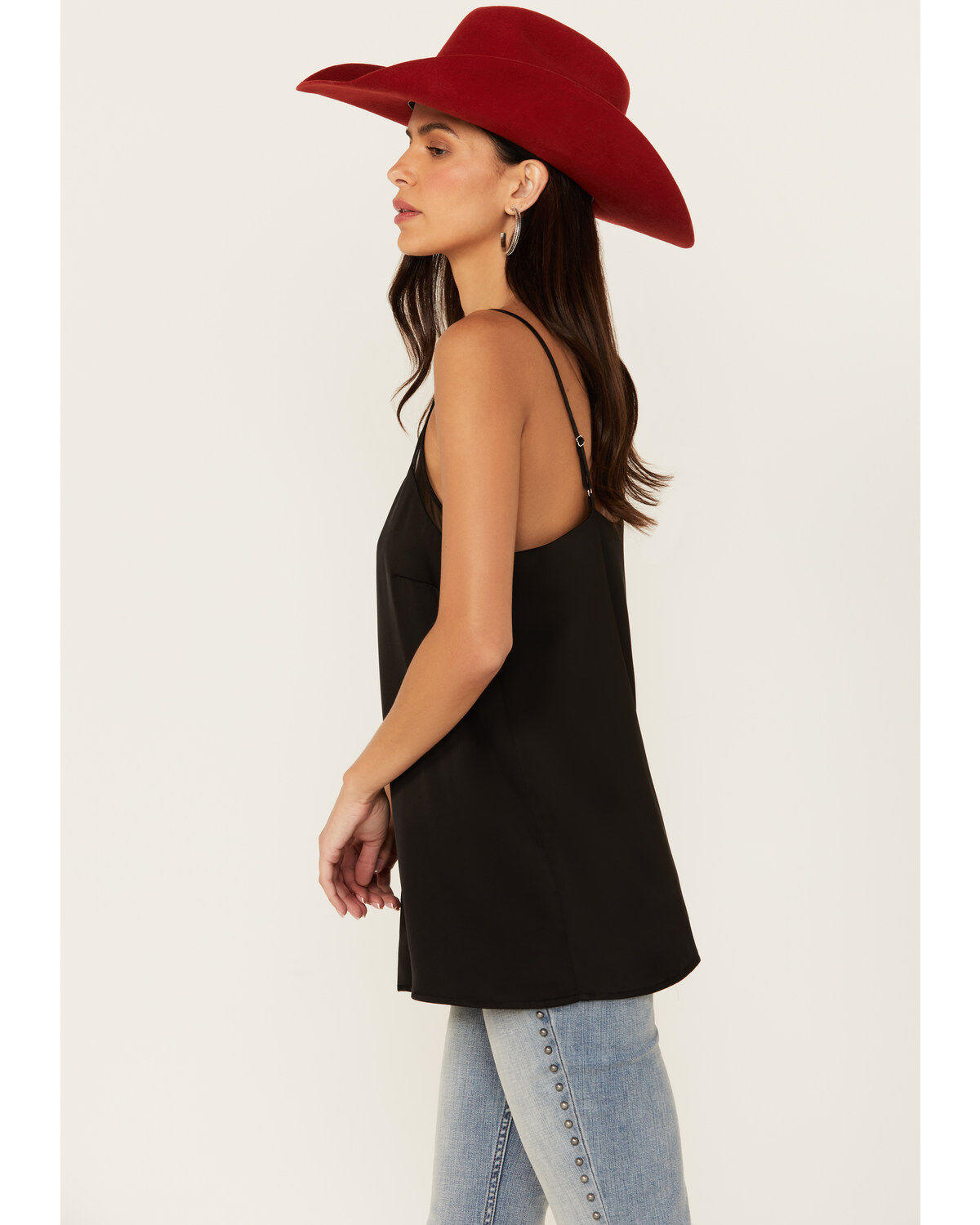 Image #2 - Rock & Roll Denim Women's Mesh Accent Satin Tank, Black, hi-res