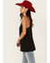 Image #2 - Rock & Roll Denim Women's Mesh Accent Satin Tank, Black, hi-res