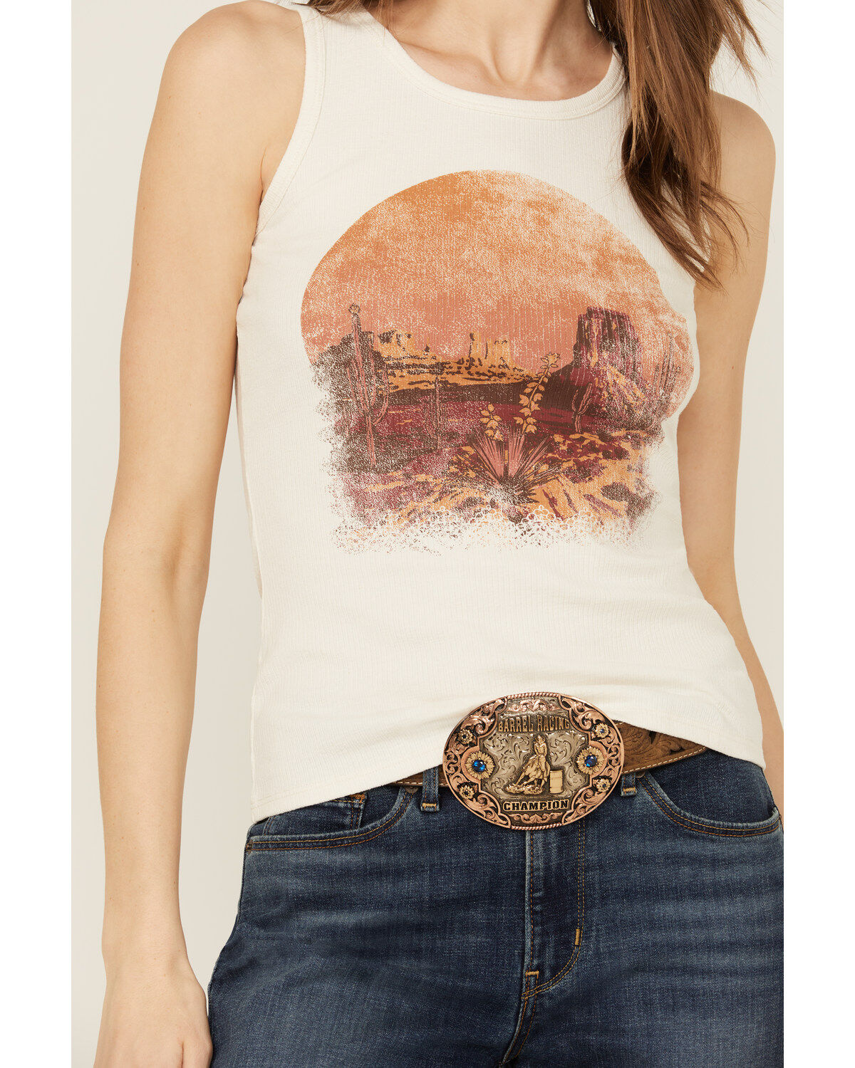 Image #3 - Shyanne Women's Desert Scene Graphic Rib Knit Tank, Off White, hi-res