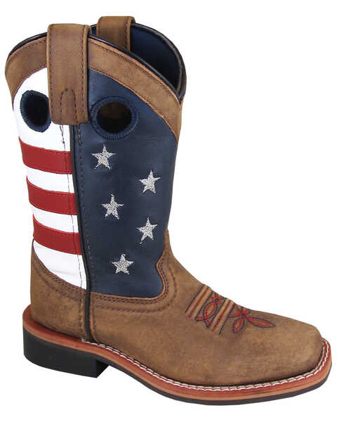 Smoky Mountain Boys' Stars and Stripes Western Boots - Square Toe, Distressed Brown, hi-res