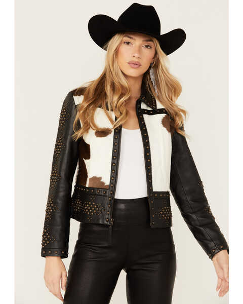 Image #3 - Wonderwest Women's Cowhide Studded Leather Jacket, Black, hi-res