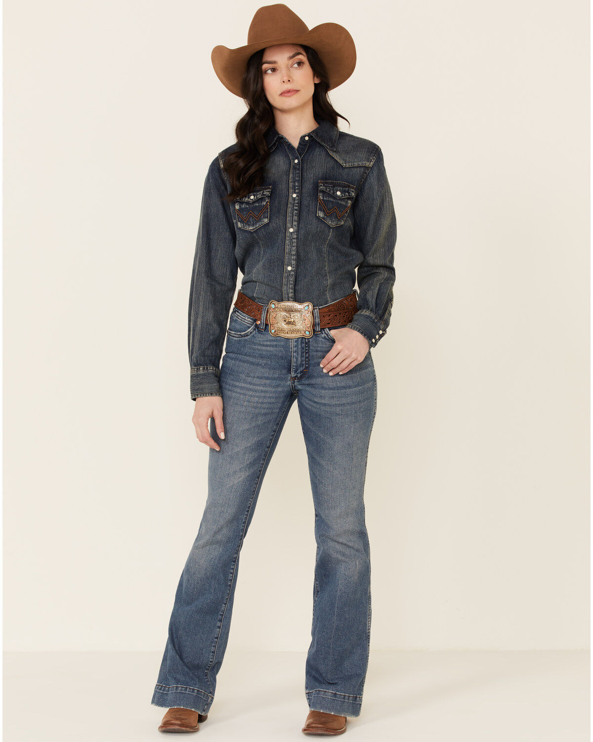 Image #3 - Wrangler Women's Long Sleeve Vintage Denim Shirt, Indigo, hi-res