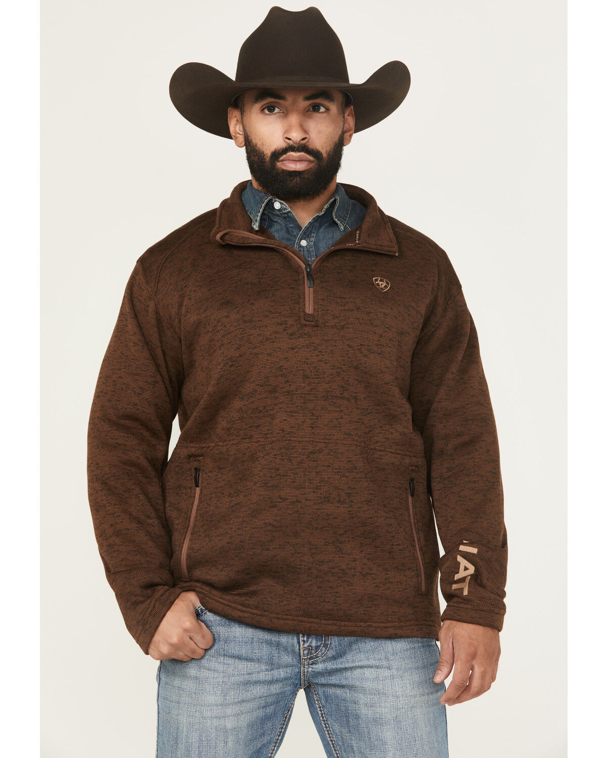Image #1 - Ariat Men's Caldwell Zip-Up Sweater Pullover, Brown, hi-res
