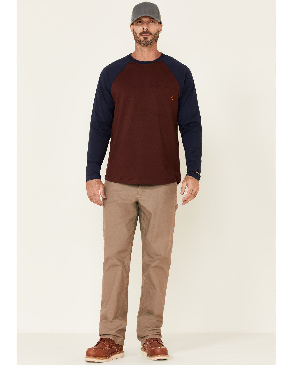 Image #2 - Hawx Men's Dark Red Original Baseball Crew Long Sleeve Work T-Shirt - Tall, , hi-res