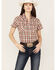 Rough Stock by Panhandle Women's Plaid Print Stretch Short Sleeve Western Snap Shirt, Rust Copper, hi-res