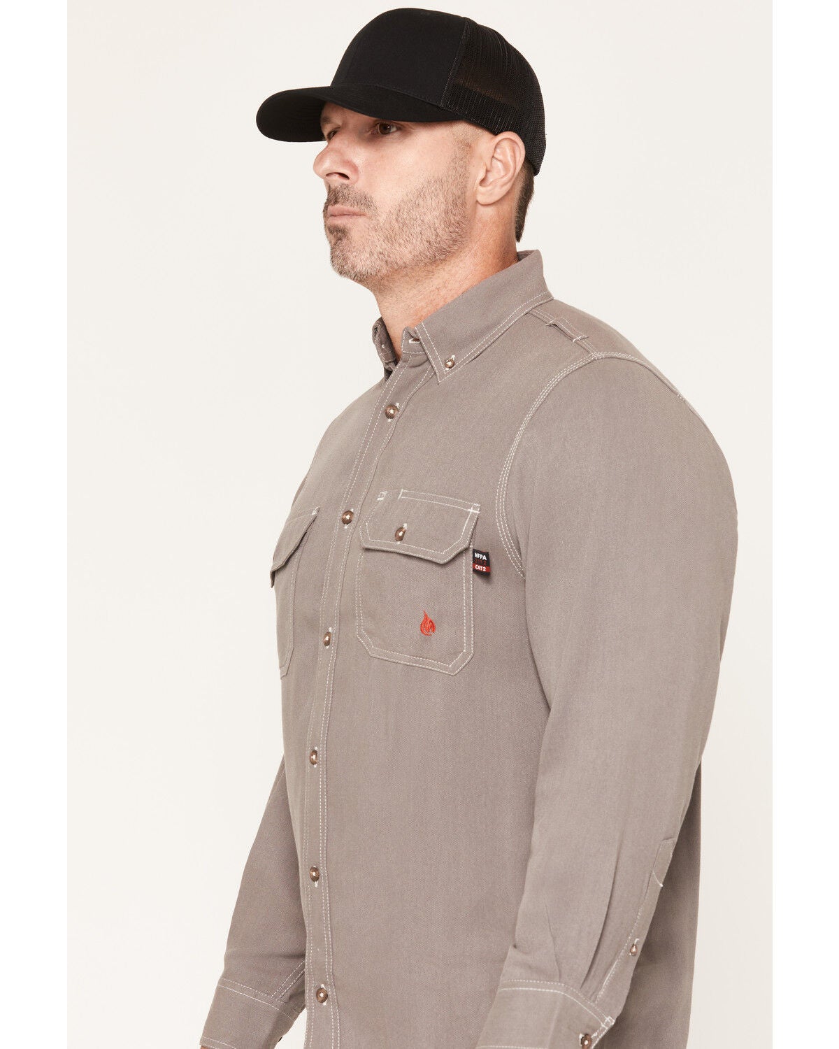 Image #2 - Forge Workwear Men's FR Tecasafe Long Sleeve Button-Down Western Shirt, Grey, hi-res