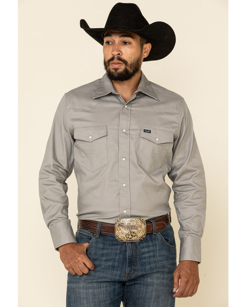 Wrangler Men's Advanced Comfort Long Sleeve Western Shirt, Cement, hi-res
