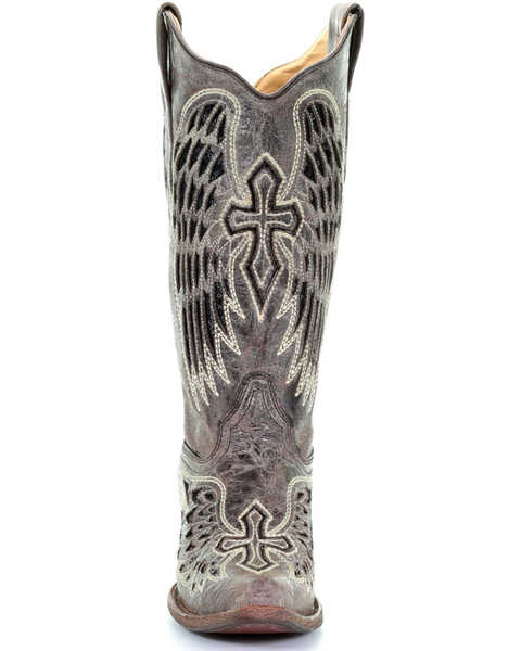 Image #4 - Corral Women's Distressed Black Sequin Cross & Wing Inlay Cowgirl Boots - Snip Toe, , hi-res