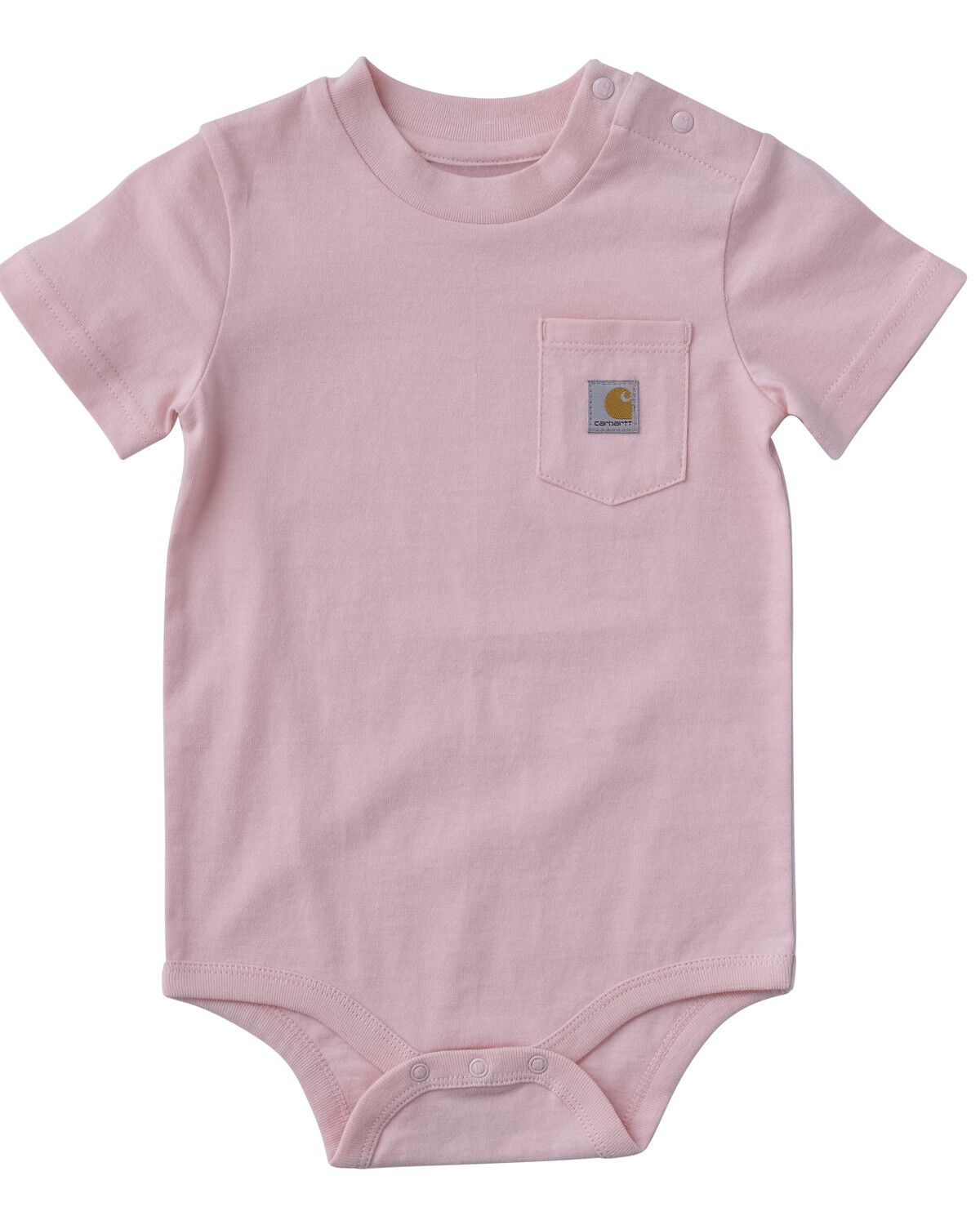 Carhartt Infant Girls' Solid Logo Short Sleeve Snap Onesie, Light Pink, hi-res
