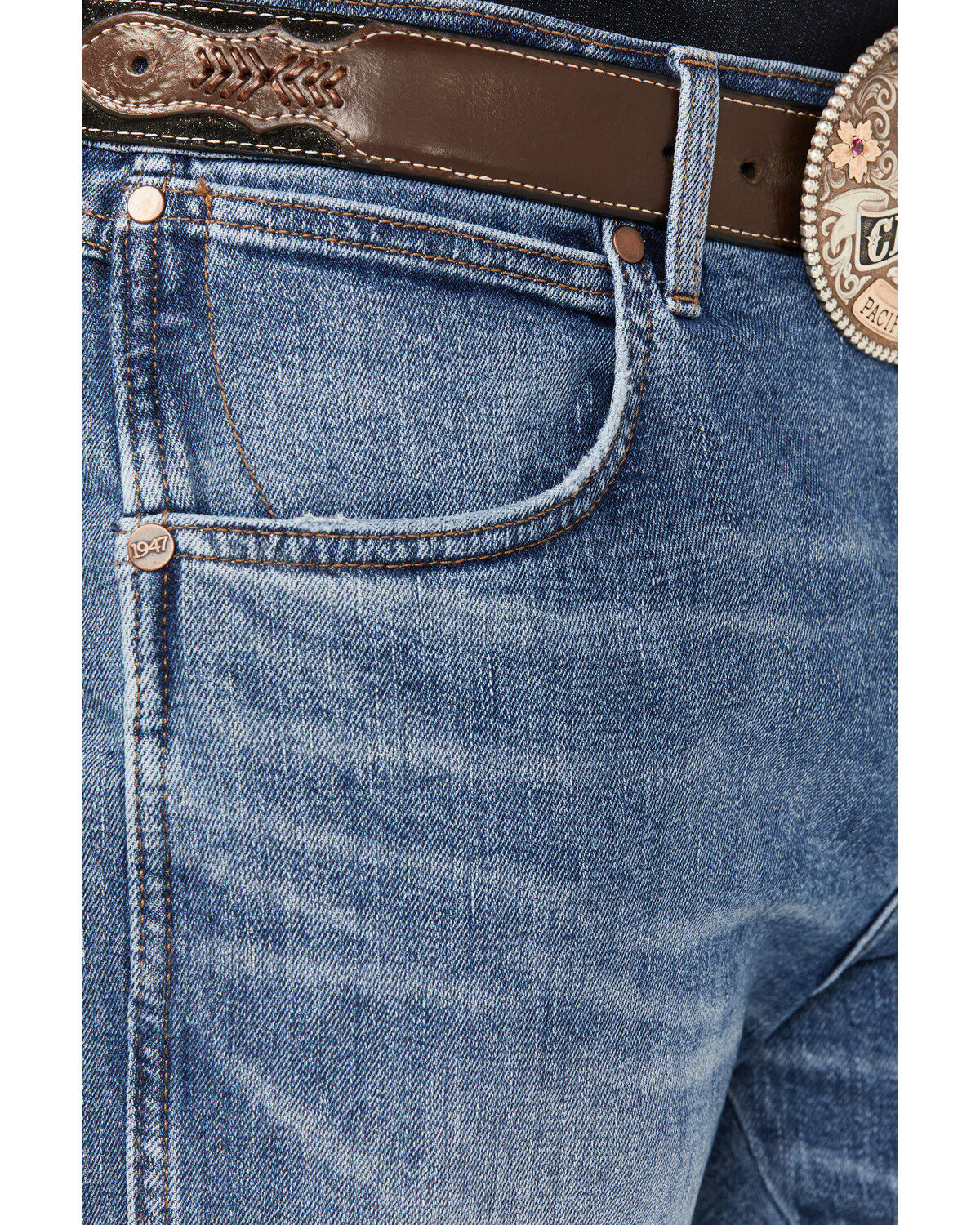 Image #2 - Wrangler Retro Men's Kresby Medium Wash Slim Bootcut Stretch Premium Green Jeans, Medium Wash, hi-res