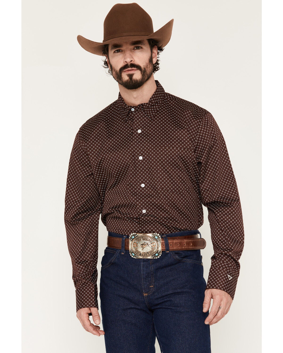 Image #1 - Wrangler X Cody Johnson Men's Geo Print Long Sleeve Button-Down Western Shirt, Wine, hi-res