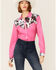 Ranch Dress'n Women's Cow Print Long Sleeve Western Snap Shirt, Pink, hi-res