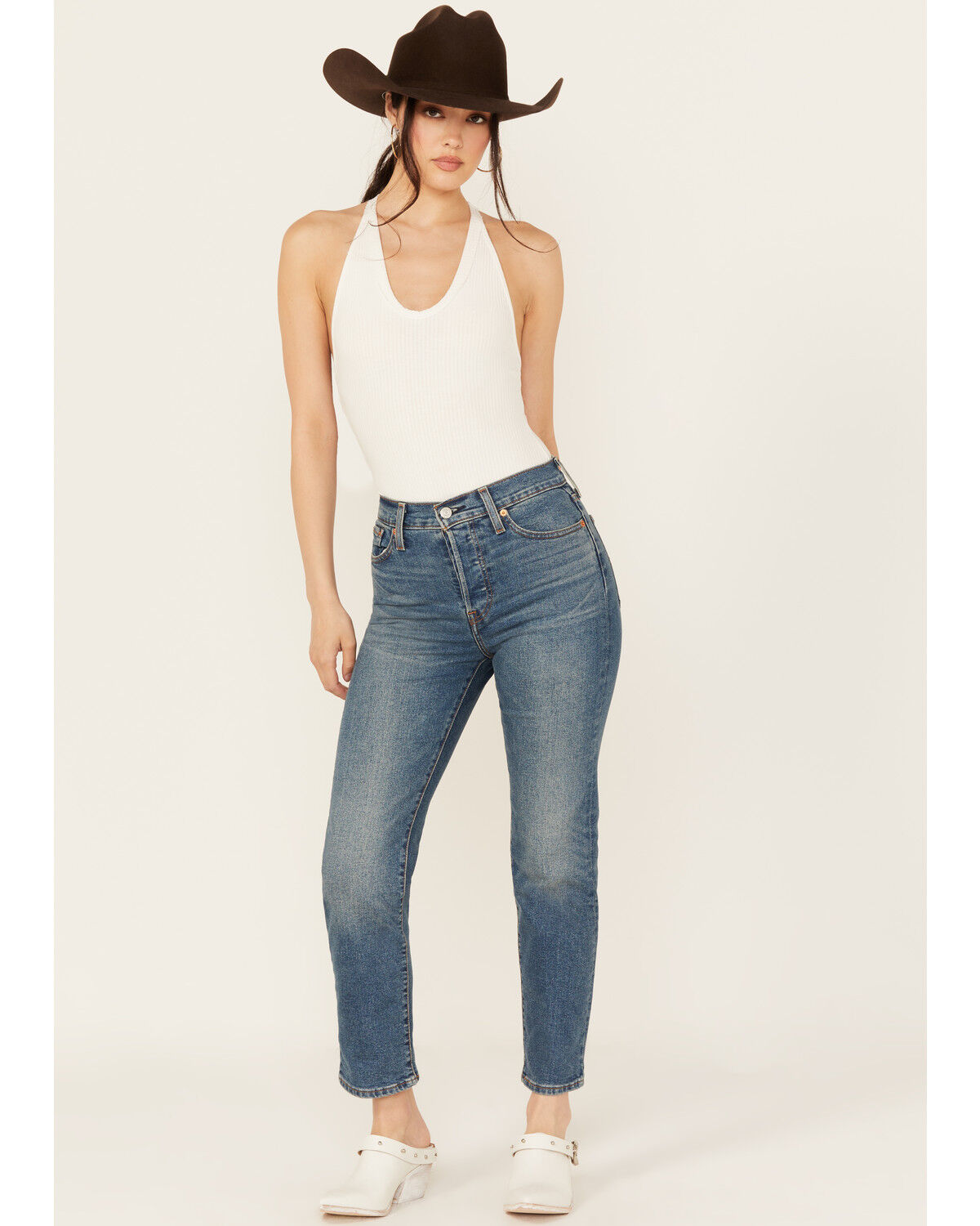 Image #1 - Levi's Women's Maximum Effort Medium Wash High Rise Wedgie Straight Stretch Denim Jeans, Medium Wash, hi-res