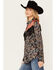 Image #2 - Scully Women's Feather Print Long Sleeve Pearl Snap Western Fringe Shirt, Black, hi-res