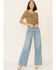 Very J Women's Rib Knit Cross Front Off-Shoulder Short Sleeve Crop Top, Olive, hi-res