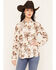 Image #1 - Lovlei Ranch Women's Cheyenne Wild and Free Horse Print Long Sleeve Pearl Snap Western Shirt, Ivory, hi-res