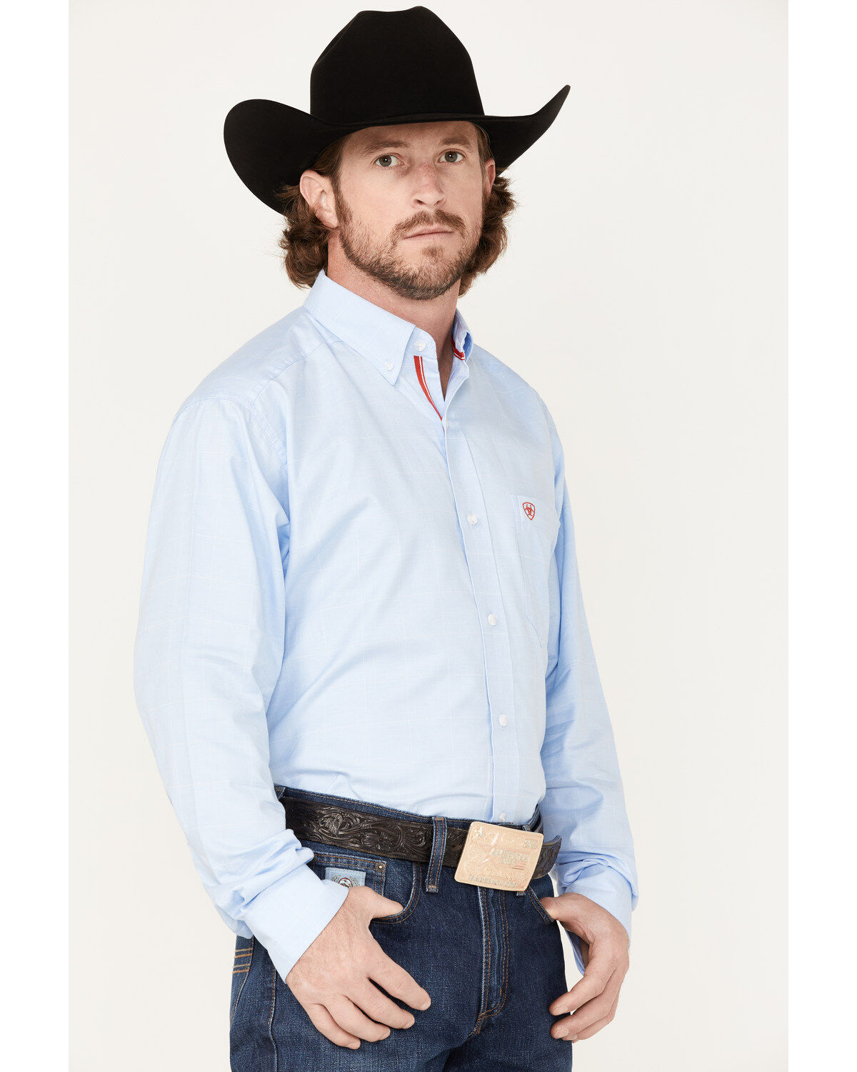 Image #3 - Ariat Men's Fisher Windowpane Plaid Print Long Sleeve Button Down Western Shirt, Blue, hi-res