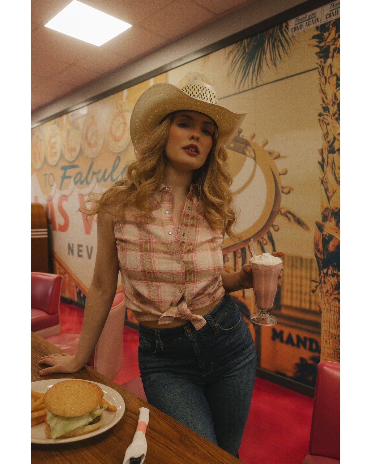 Idyllwind Women's Clementine Dobby Plaid Print Sleeveless Snap Western Shirt, Cream, hi-res