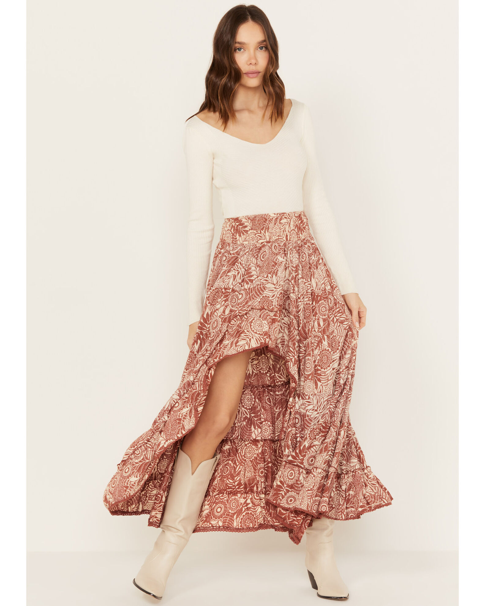 Floral high low outlet maxi skirt