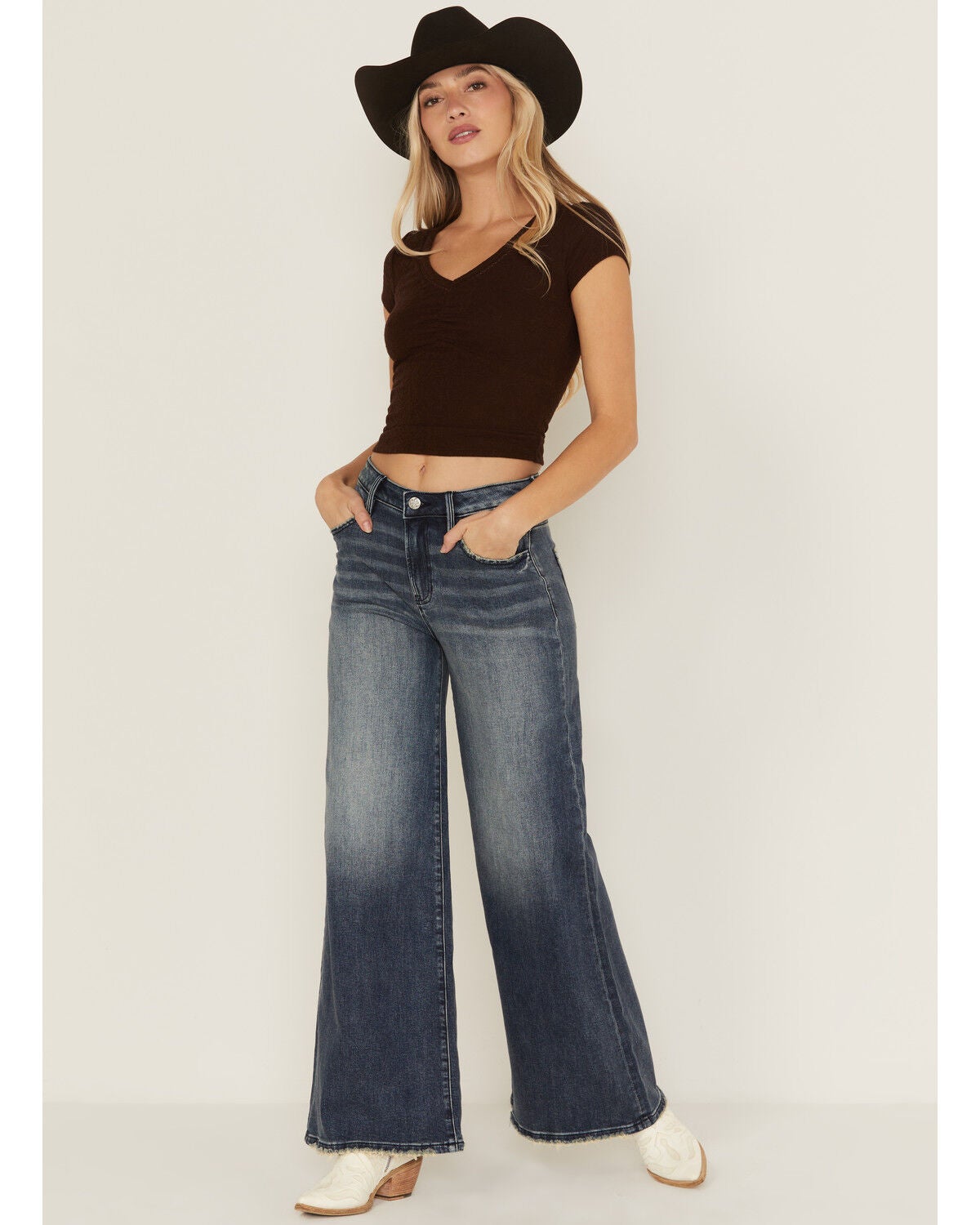 Image #1 - Miss Me Women's Dark Wash High Rise 32" Super Wide Stretch Denim Jeans, Dark Wash, hi-res