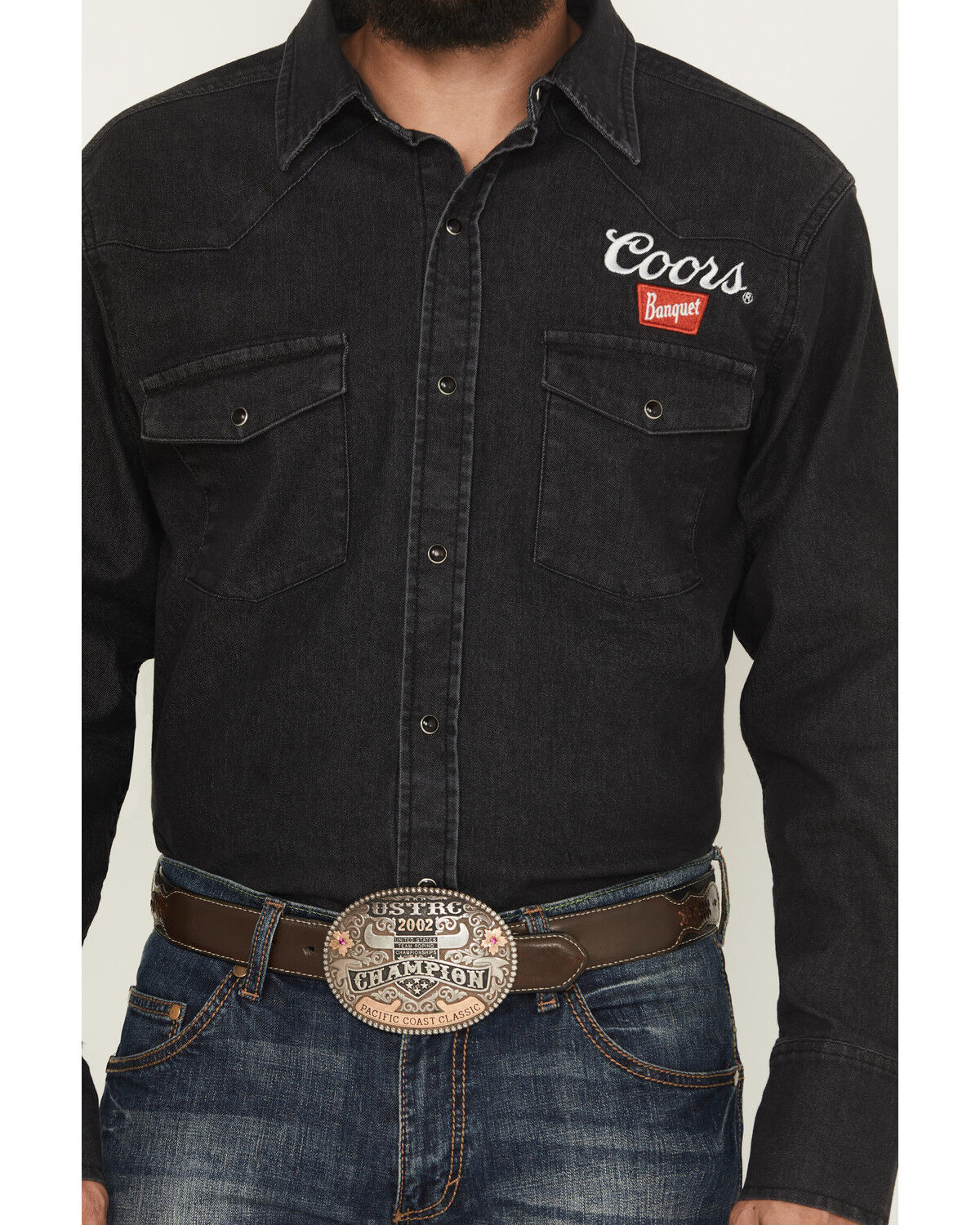 Image #3 - Coors Men's Boot Barn Exclusive Logo Embroidered Long Sleeve Snap Denim Shirt, Black, hi-res