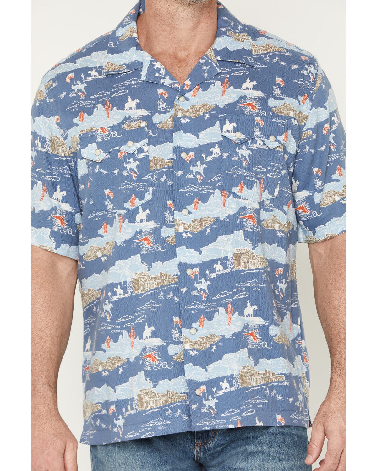 Image #3 - Wrangler Men's Coconut Cowboy Conversation Print Short Sleeve Snap Western Shirt, Blue, hi-res