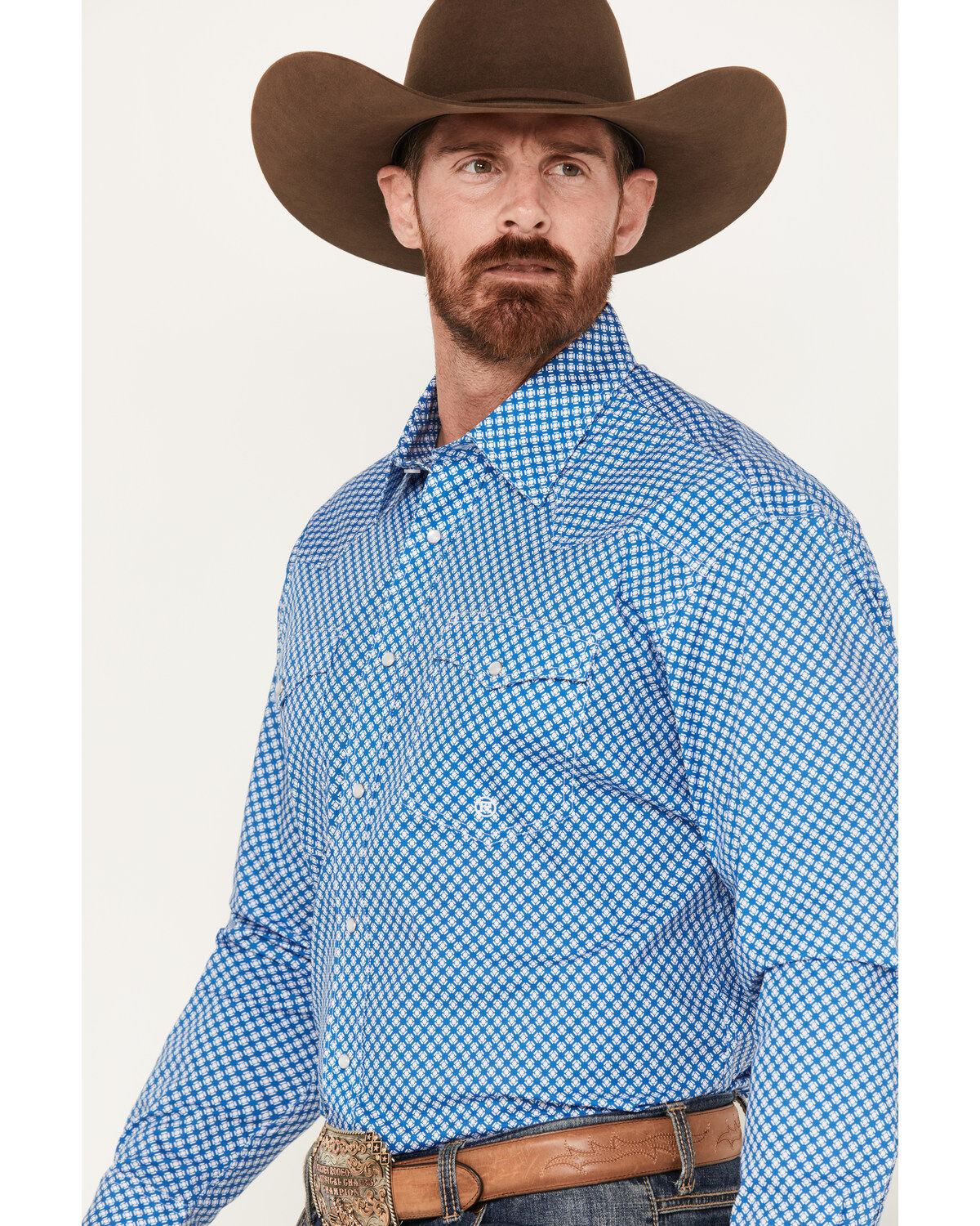 Image #2 - Roper Men's Amarillo Geo Print Long Sleeve Western Stretch Western Pearl Snap Shirt, , hi-res