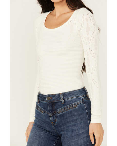 Image #3 - Fornia Women's Jacquard Long Sleeve Knit Top , Ivory, hi-res
