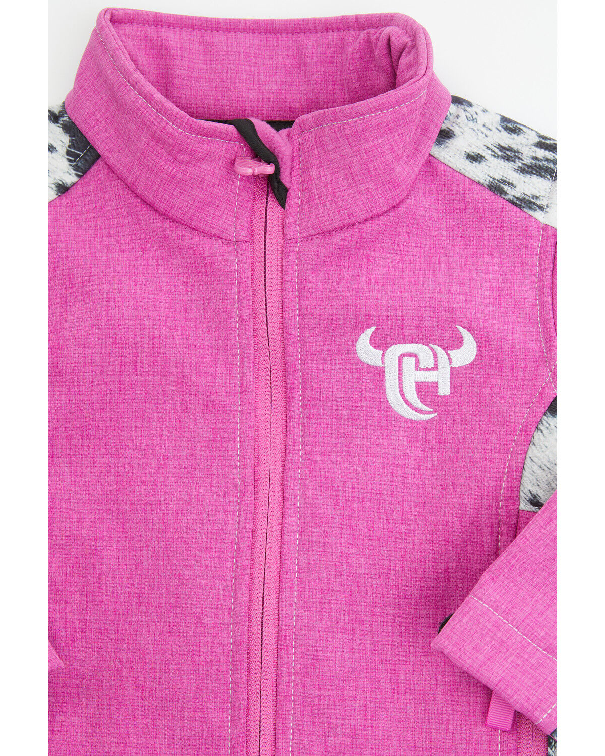 Image #2 - Cowgirl Hardware Toddler Girls' Cowhide Print Softshell Jacket, Pink, hi-res
